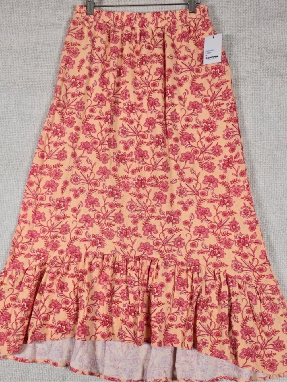 Sonoma Peach Maxi Skirt with Pink Floral Print